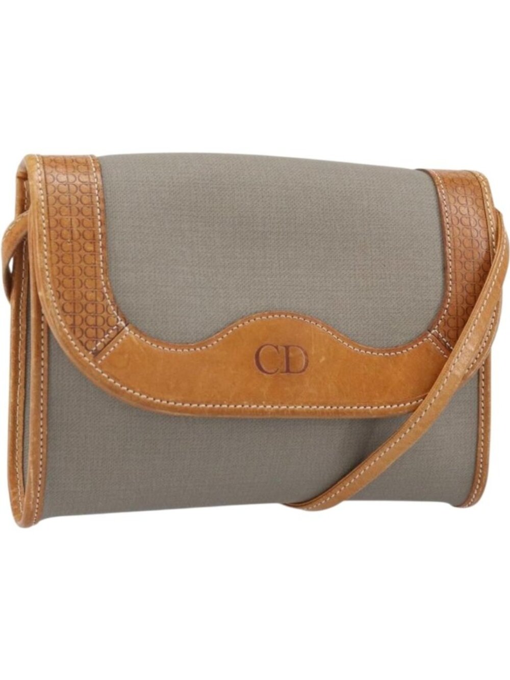 Christian Dior Shoulder Bag PVC Leather Gray Gold